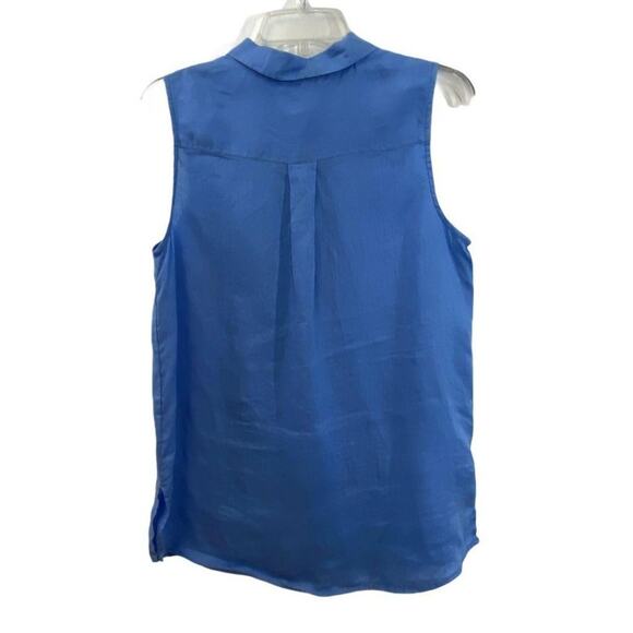 Sigrid Olsen Blue 100% Linen Sleeveless Collared Button Front Work Blouse Med - Picture 3 of 5